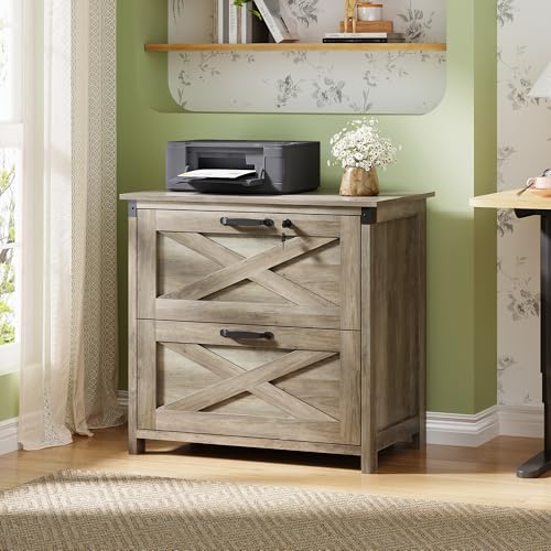 DEVAISE 2-Drawer Lateral File Cabinet with Lock, Gray Oak | Wood, Office Storage Cabinet, Letter, Legal & A4 Compatible, Farmhouse Style, Printer Stand, Home Office - color: Gray Oak