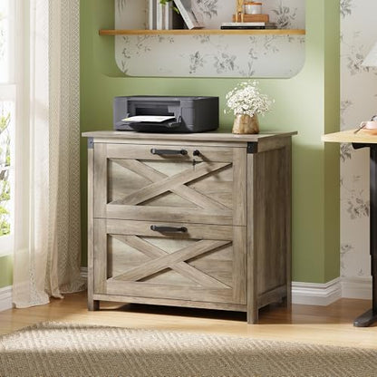 DEVAISE 2-Drawer Lateral File Cabinet with Lock, Gray Oak | Wood, Office Storage Cabinet, Letter, Legal & A4 Compatible, Farmhouse Style, Printer Stand, Home Office - color: Gray Oak