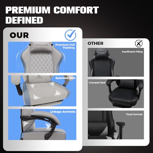 GTPLAYER Gaming Chair, Ergonomic Computer Chair with Footrest and Lumbar Support, High Back Recliner Chair 350lbs, Height Adjustable for Home Office, Grey - color: Grey