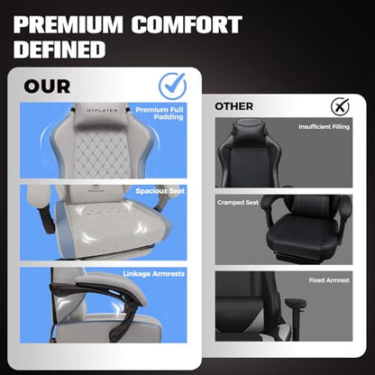 GTPLAYER Gaming Chair, Ergonomic Computer Chair with Footrest and Lumbar Support, High Back Recliner Chair 350lbs, Height Adjustable for Home Office, Grey - color: Grey