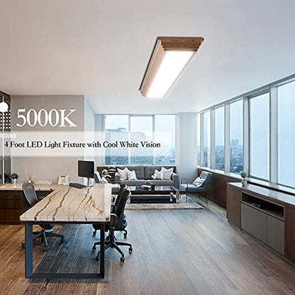 4FT LED Light Fixture with 3000K/4000K/5000K CCT Selectable Dimmable 4 Foot LED Linear with Wooden Look 50W 5500LM Flush Mount Ceiling Wraparound for Kitchen, Bedroom, Laundry, 2 Pack - size: 4FT | 2 Pack