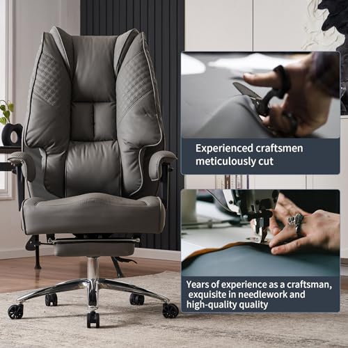 EXCEBET Big and Tall Office Chair 400lbs Wide Seat, Leather High Back Executive Office Chair with Foot Rest, Ergonomic Chairs Lumbar Support for Lower Back Pain Relief (Grey) - color: Grey