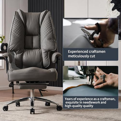 EXCEBET Big and Tall Office Chair 400lbs Wide Seat, Leather High Back Executive Office Chair with Foot Rest, Ergonomic Chairs Lumbar Support for Lower Back Pain Relief (Grey) - color: Grey