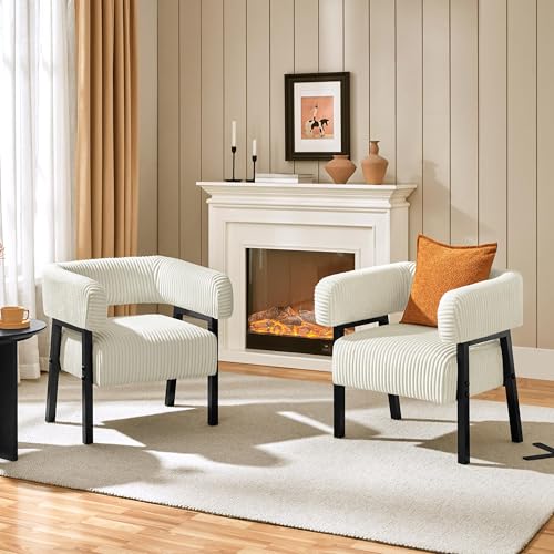Yaheetech Accent Living Room Chair with Pocket Coiled Seat Set of 1 | Sofa Armchair | Barrel Chair | Corduroy | Comfy | Modern | Small Space | Bedroom | Reading | Beige - color: Beige