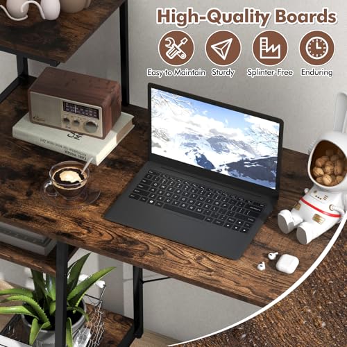 MAT EXPERT Computer Desk with Ladder Shaped Shelves, Compact Home Office Desk w/Monitor Stand & Adjustable Foot Pads, Modern Writing Study Desk PC Laptop Workstation for Home Office (Rustic Brown) - color: Rustic Brown