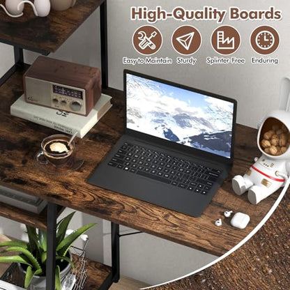 MAT EXPERT Computer Desk with Ladder Shaped Shelves, Compact Home Office Desk w/Monitor Stand & Adjustable Foot Pads, Modern Writing Study Desk PC Laptop Workstation for Home Office (Rustic Brown) - color: Rustic Brown