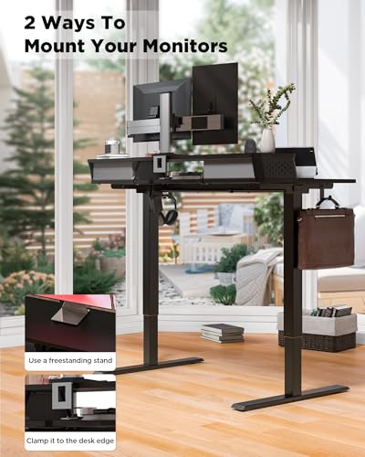 FiCiHi 35x20 Inch Electric Standing Desk, 2 Drawers, Adjustable Height Desk - color: Classical Black, size: 35"x20" (Standard)