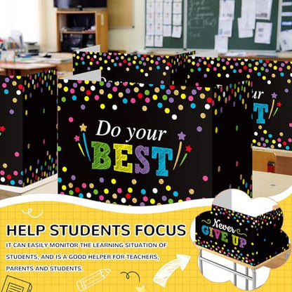 Honoson 24 Pcs Inspirational Privacy Folders for Students | Cardboard Desk Shields with Motivational Words, 6 Designs for Classroom Study, Tri-fold Exam Dividers, Bulk Test Boards - style: Polka Dots