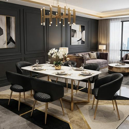 Modern Dining Chairs Set of 2, Upholstered PU Leather Gold Dining Room Chairs with Hollow Back, Accent Armrest Kitchen Chairs with Gold Legs for Living Room Black - color: Black 1