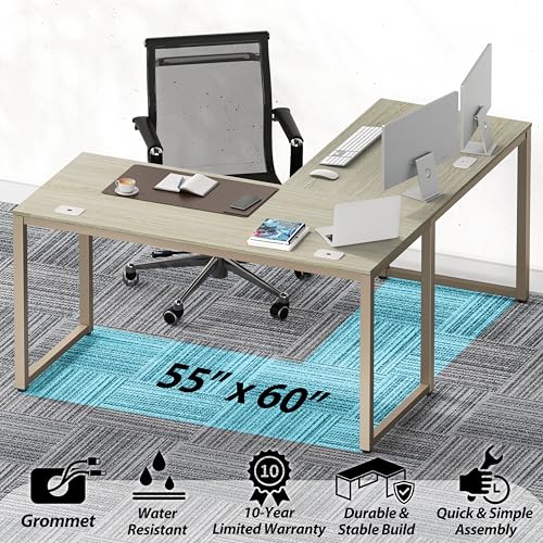 SHW 55 x 60 Commercial-Grade L-Shape Corner Office Computer Desk, Maple | 10-Year Limited Warranty - color: Maple