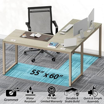 SHW 55 x 60 Commercial-Grade L-Shape Corner Office Computer Desk, Maple | 10-Year Limited Warranty - color: Maple
