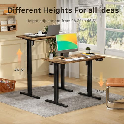 JOY worker Small Electric Computer Desk, 40" Whole Piece Height Adjustable - color: Rustic Brown, size: 40" * 20"