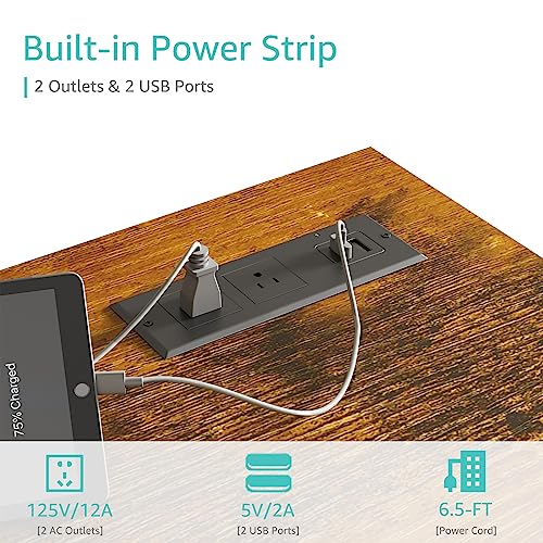 Lufeiya 40 inch Computer Desk with Power Outlet, 39 inch Teen Study Table Home Office Work Writing Desk with Charging Station Outlets Built in, Rustic Brown - color: Rustic Brown, size: 39.4"
