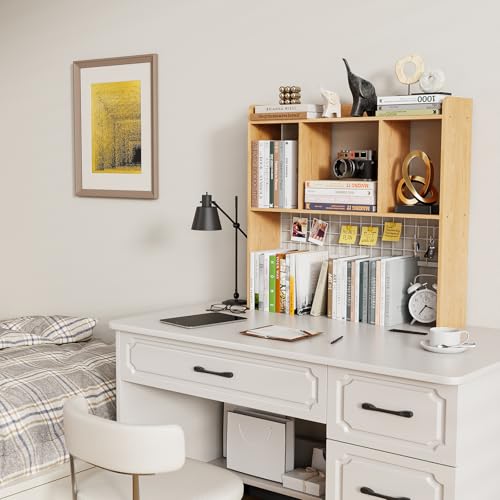 Desktop Bookshelf,Desk Hutch with 3 Shelves for Computer,Natural - color: Natural