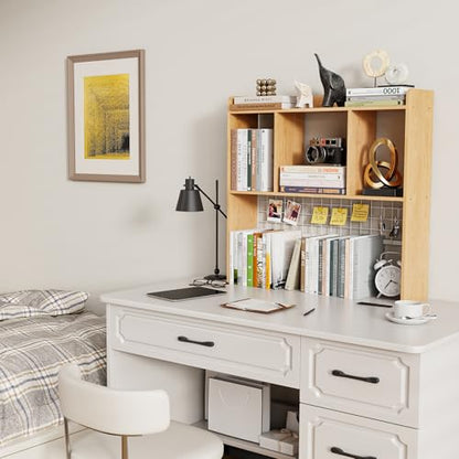 Desktop Bookshelf,Desk Hutch with 3 Shelves for Computer,Natural - color: Natural