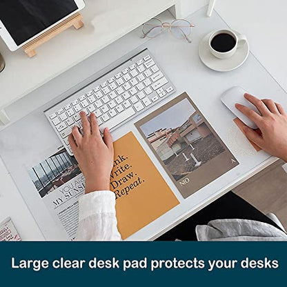 17x48 Multifunctional Desk Pad Clear PVC Plastic Glass Blotter Mat Cover for Office Home for Computer Laptop Keyboard Pads Standing Desk Protector Pad Transparent Wipeable Waterproof with Mouse Pad - size: 17 x 48 inch