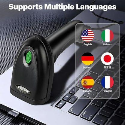 2 Pack Handheld 2D USB Barcode Scanner, Wired QR Code Scanner PDF417 Data Matrix Bar Code Reader with Long USB Cable for POS Mobile Payment, Convenience Store, Supermarket, Warehouse (TM-10C)