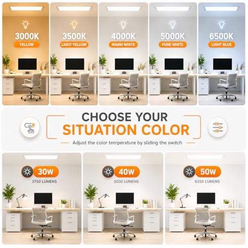 4 Pack 1x4 LED Flat Panel Light, 50W 6250LM Surface Mount Ceiling Fixture, 5CCT (3000K/3500K/4000K/5000K/6500K), 10-100% Triac Dimmable 120V for Kitchen, Garage, Office, Basement - size: 4 PACK