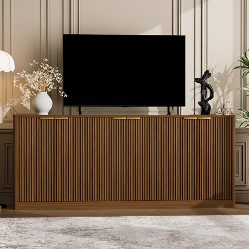 67" Buffet Sideboard Cabinet with Storage, Modern Fluted Accent Credenza with Shelves, Wood TV Console Stand 6 Doors, Sideboards for Office Living Room Hallway Kitchen, Walnut - color: Walnut-67.0"l 6 Doors