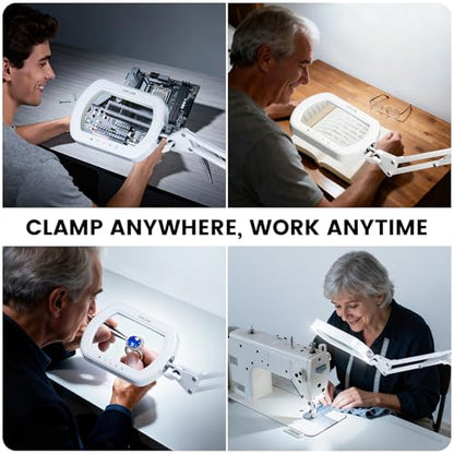 10X Rectangle Magnifying Lamp, Large Magnifying Light with 5 Color Modes | Magnifying Glass with light and Clamp, Hands Free, for Close Work, Crafts, Jeweller Repair, Painting, Hobbies - color: White