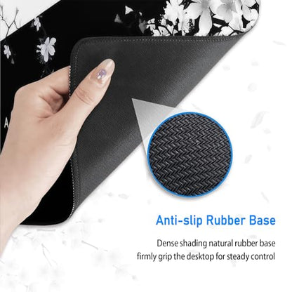 Black and White Gaming Mouse Pad,Large Life Death Desk Mat,31.5x12in | Extended Japanese Anime Cherry Blossom Mousepad with Stitched Edges,Washable Minimalist Keyboard Mat for Men,80x30 cm - color: White and Black