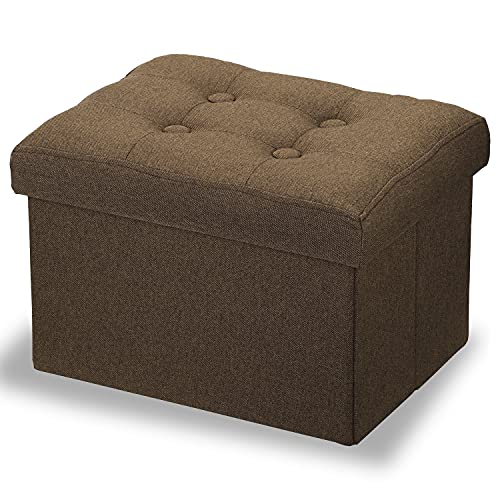 LINMAGCO Ottoman with Storage Small Foot Rest Stool Under Desk Stool Short Folding Footrest for Living Room Bedroom Home Office Dorm Brown 16X12X12IN - color: Brown, size: 12"D x 16"W x 12"H