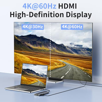 12-in-1 USB C Hub Laptop Docking Station, Dual Monitor Display HDMI 4K@60Hz (Single Display), VGA 1080p (Shared Bandwidth), 100W PD, Ethernet, USB 3.0, SD, Audio, for MacBook, Dell, HP, Lenovo - color: Gray