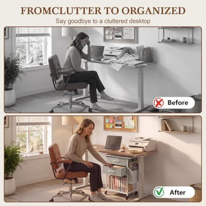 Faesun Printer Stand with Storage,3-Tier Rolling Printer Table with Drawers - color: White