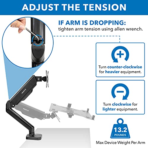 Mount-It! Monitor and Laptop Desk Mount, Height Adjustable Dual Arm Stand with Vented Laptop Tray, Fits Laptops up to 17 Inch and 13–27 Inch Monitors, VESA 75x75 & 100x100, Clamp or Grommet Mount - style: Laptop + Monitor Arm