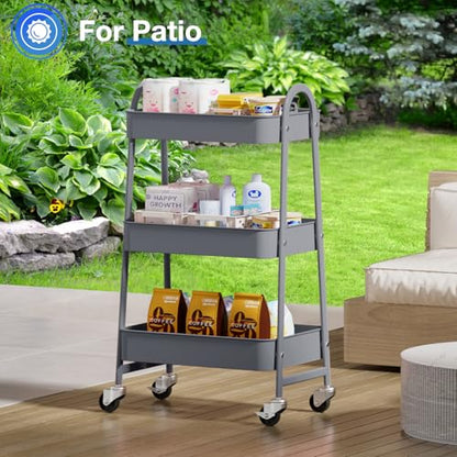 DUMOS 3 Tiers Rolling Cart, Utility Cart, Storage Organizer | Metal Lockable Wheels, Mobile Shelving Unit, Kitchen, Office, Bathroom, Laundry, Narrow Places, Gray - color: 3 Tiers Gray
