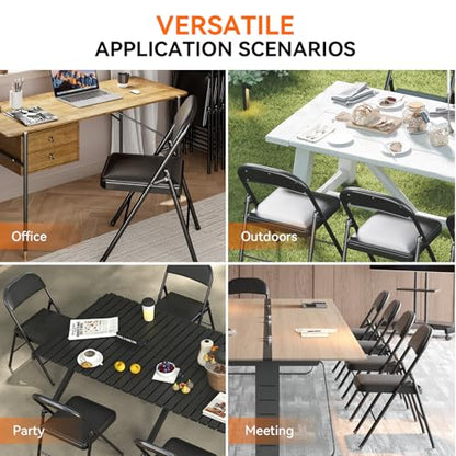 Fenbeli 2 Pack Padded Folding Chairs with Cushion, Black PU Leather Foldable Chairs for Dining, Balcony & Spare Guest Pair, 330-Pound Heavy-Duty Steel Frame, Auto-Lock Hinge, Wipe-Clean, Folds Flat - color: Black, size: Set of 2