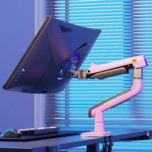 NB Gaming Monitor Arm or for 32 to 60 Inches Screen, Load up to 20 kg, VESA 75/100, RGB-Light, Heavy Duty, Multi Angle Adjustable, Premium Aluminum, Pink - color: Fantasy Pink