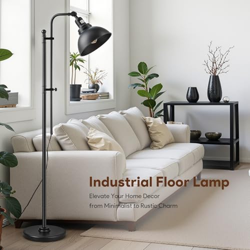 VONLUCE Industrial Floor Lamp 65", Adjustable Standing Lamp for Living Room - color: Black