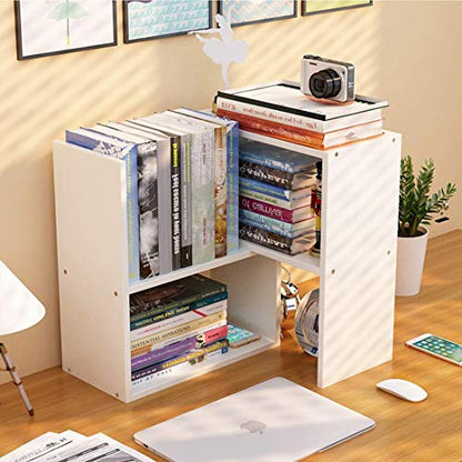 Sorfity Expandable Wood Desktop Bookshelf Desktop Organizer Office Storage Rack Wood Display Shelf - Free Style Display True Natural Stand Shelf Rack Assemble - color: White