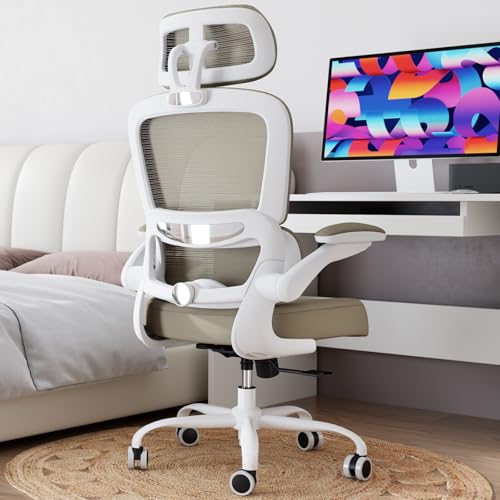 TRALT Office Chair Ergonomic Desk Chair - Gaming Chair with Lumbar Support | 330 LBS Home Office Desk Chairs with Headrest, Reading Chair with Flip-up Armrests, Comfortable Computer Chairs (1, Khaki) - color: Khaki