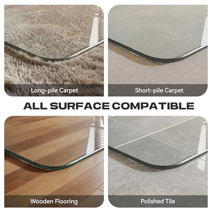 Tempered Glass Chair Mat, 60" x 48" Heavy Duty Chair Mat Round Corner with Polished Edge, Clear Office Chair Mat for Office Home Hard Floor Carpeted, Transparent, Glides Smoothly, Easy Clean - size: 60" x 48"