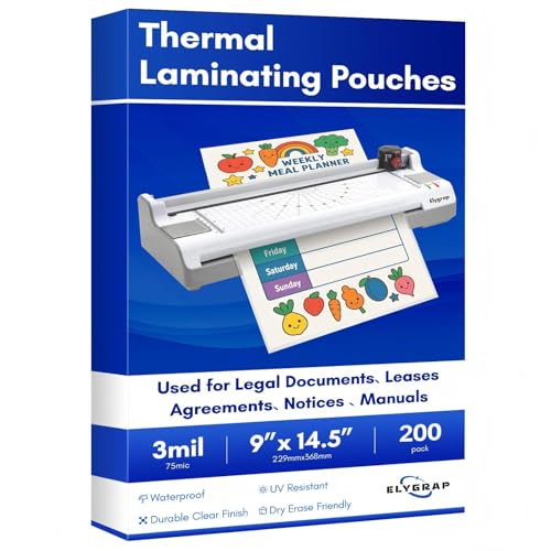 Legal Size Laminating Sheets 8.5"x14"(9x14.5) 3Mil, 200 Pack | 9x14.5 Clear Thermal Pouches for Documents, Compatible with All Laminators - Acid-Free & Bubble-Free Protection - style: 3mil-200PCS