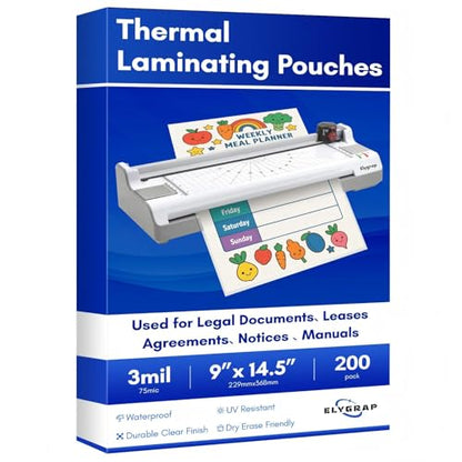 Legal Size Laminating Sheets 8.5"x14"(9x14.5) 3Mil, 200 Pack | 9x14.5 Clear Thermal Pouches for Documents, Compatible with All Laminators - Acid-Free & Bubble-Free Protection - style: 3mil-200PCS