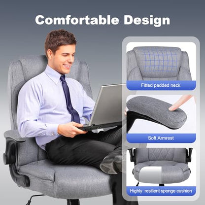 ralex-chair Big and Tall Office Chair -500 lb Office Chair for Big Man, Fabric High Back Office Desk Chair with 120° Tilt Rock,Computer Desk Chair with flip up arm - Light Gray - color: Light Gray, size: set of 1
