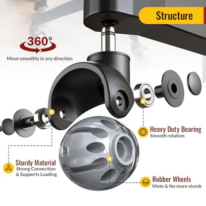HOLKIE Office Chair Wheels Replacement 11x22mm Universal Fit 2 Inch Rubber Heavy Duty Casters for Carpet Hardwood Floors Gaming Desk Chair Roller Wheels Set of 5 Grey Smooth & Silent - color: Grey
