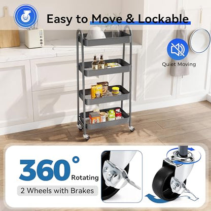 NEWBULIG 4-Shelf Metal Rolling Storage Utility Cart with Lockable Wheels - color: Gray, size: 4 Shelves