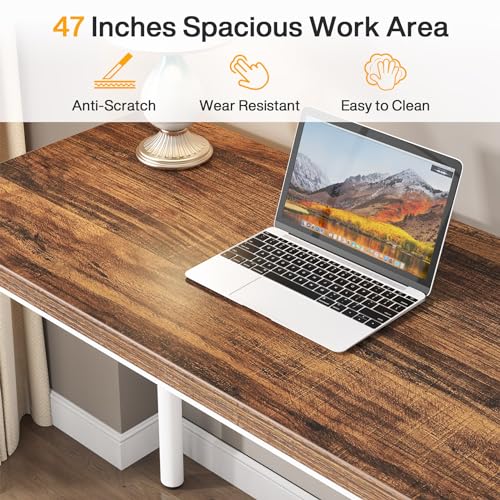 Tribesigns Computer Desk with 5 Drawers, 47 inches Rustic Brown Home Office Desk with Storage, Modern Simple Laptop Desk Study Writing Table for Small Spaces (Brown+White) - color: Brown+white