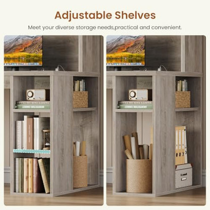 SEDETA 55.1" Farmhouse Desk with Hutch & 3 Storage Drawers - color: Grey, size: Desk with Hutch (55")