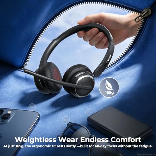 Wireless Headset with Mic for Work, Bluetooth 6.0 Headset with AI Noise Cancelling Microphone, 60H & Mic Mute, Wireless Headset for PC/Computer/Teams/Call Center/iPhone/Android