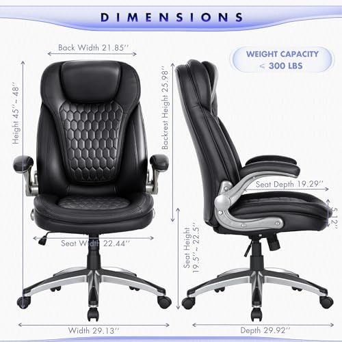 COLAMY Executive Office Chair-Ergonomic Computer Desk Chair, High Back Leather Chair with Padded Flip-up Arms, Swivel Home Office Chair, Black - color: Black, size: set of 1