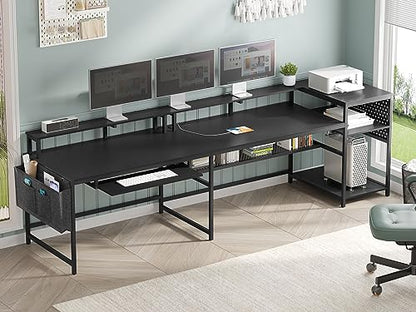 SEDETA L Shaped Gaming Desk, Reversible Computer Desk, Gaming Desk with Power Outlets & LED Strip, Monitor Shelf, Keyboard Tray, Pegboard and Storage Shelves for Home Office, Black - color: Black