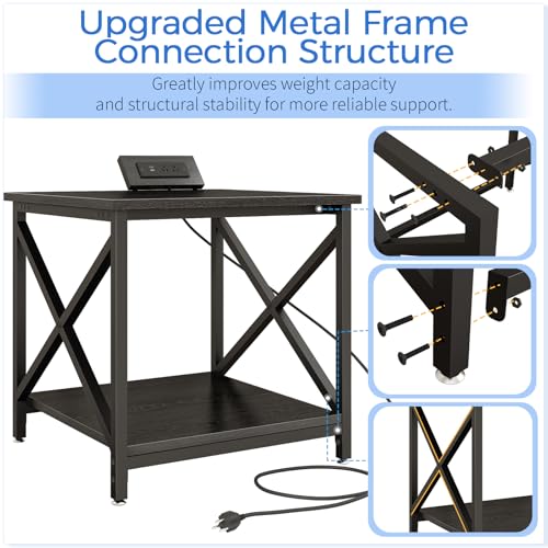 METYERRY 23.6"x23.6" Large Printer Stand with Power Outlet | 2 Tier Storage Shelf, 200 lbs Heavy Duty, Industrial Wheels, Fits 3D Printers, Laser Printers and Heat Press, Home Office - color: Black