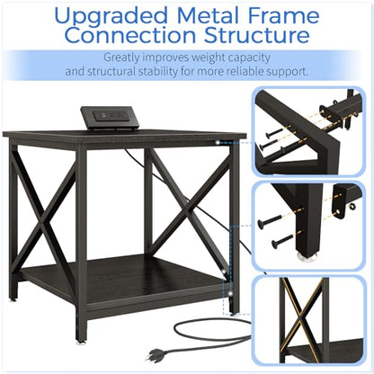 METYERRY 23.6"x23.6" Large Printer Stand with Power Outlet | 2 Tier Storage Shelf, 200 lbs Heavy Duty, Industrial Wheels, Fits 3D Printers, Laser Printers and Heat Press, Home Office - color: Black