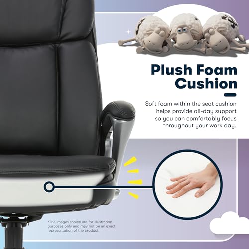 Serta Ergonomic Big and Tall Executive Office Chair Lumbar Support, Leather | Fairbanks, Gaming Chair with Headrest, 350lb Capacity, Padded Arms, Semi-Plush Seat Cushion, Adjustable Height & Tilt, Black - color: Black, size: 350 lbs