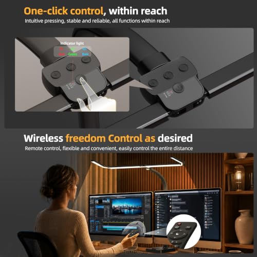 LED Desk Lamp for Home Office, Eye-Caring Desk Light with Remote,Adjustable Flexible Gooseneck,1800LMUltra Bright Table Lamp with Base for Study, Read (Black) (Plus) - size: Plus